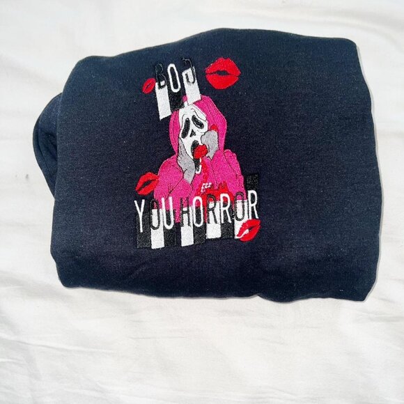 Self Embroidered Scream Boo You Horror black hoodie - Picture 1 of 5